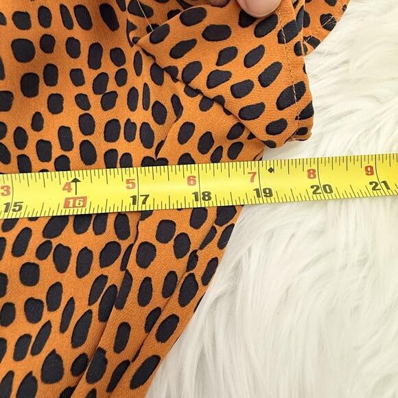 J.Crew Wrap Dress Womens 8 Brown Black Spotted Short Sleeve Tie Waist V Neck - Picture 14 of 16